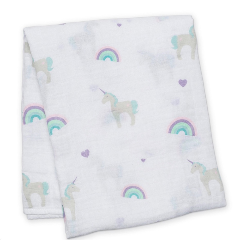 Lulujo Baby Cotton Muslin Unicorn Rainbow Swaddle